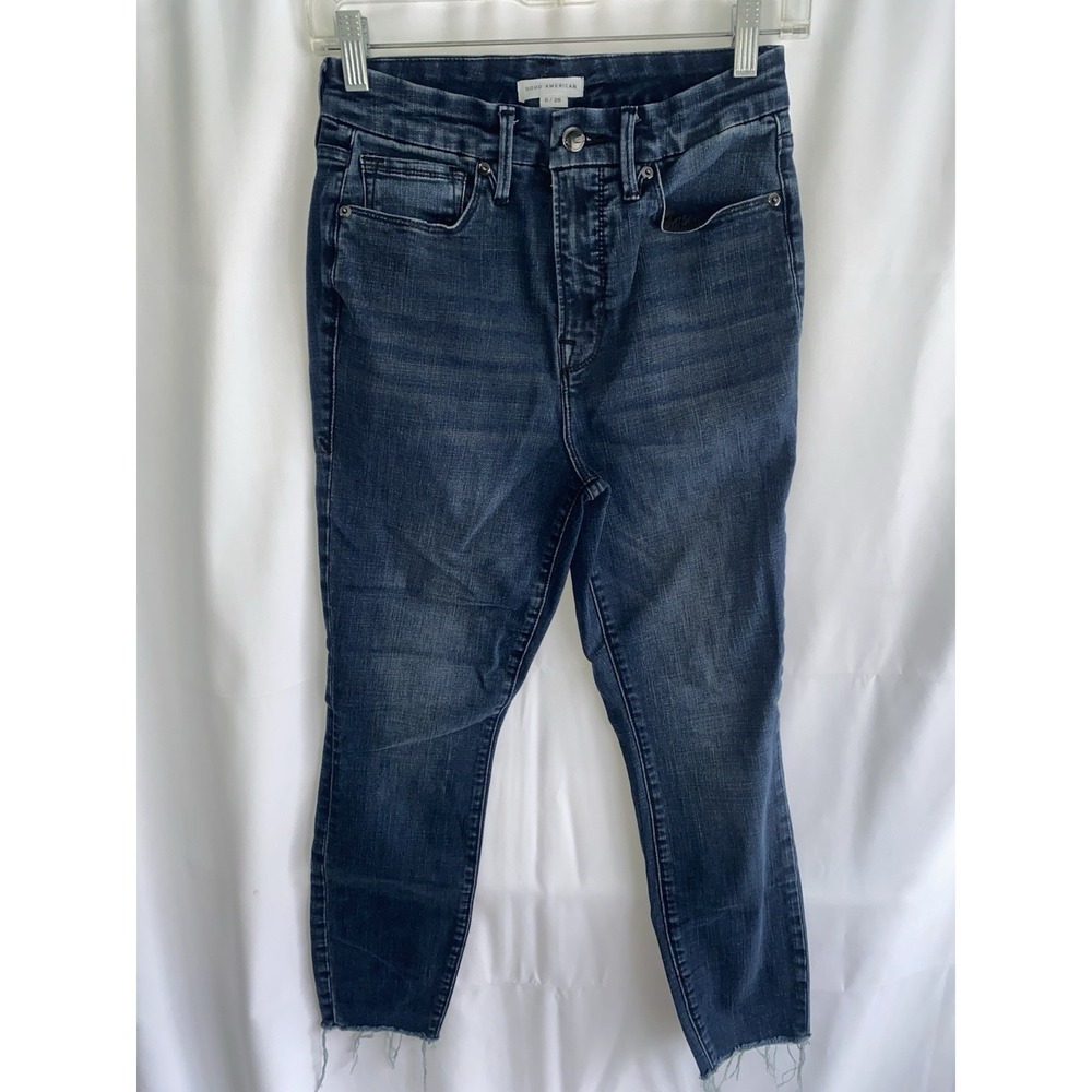 Good American Dark Wash Cropped Ankle Jeans